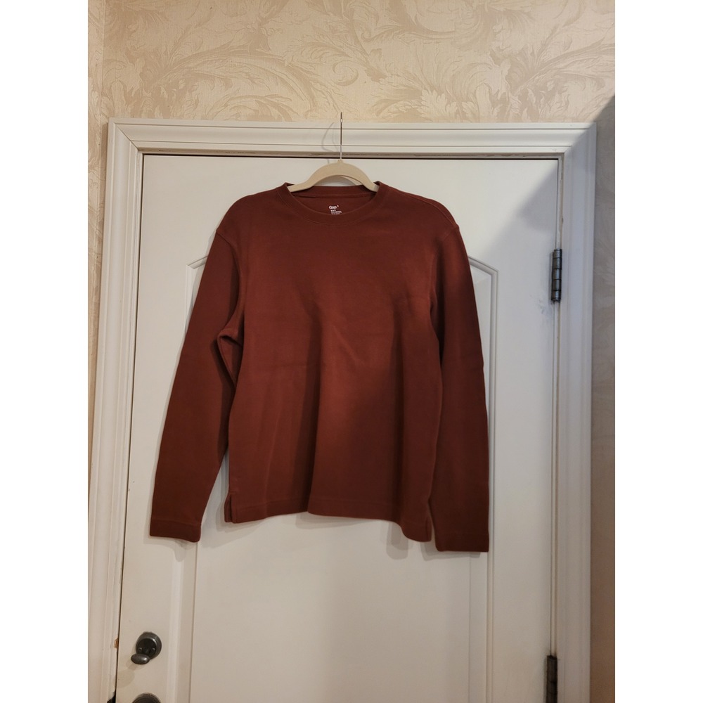 Gap Mens Small Rust Brown Ribbed Long Sleeve Crewneck Shirt Cotton Blend